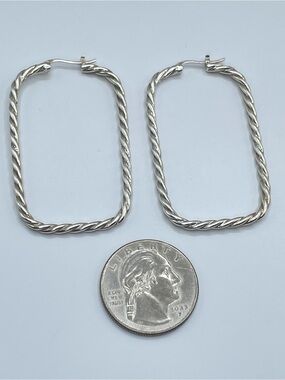 JAI 925 Sterling Silver Sukhothai Twist Square Hoop Earrings 2” Thailand